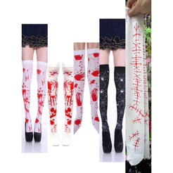 Meia Com Sangue 7/8 Manchas de Sangue Halloween Feminina Adulto Meia Branca com Manchas