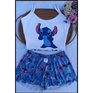 Pijama Curto Adulto Feminino Lilo Stitch Blusa E Short baby doll
