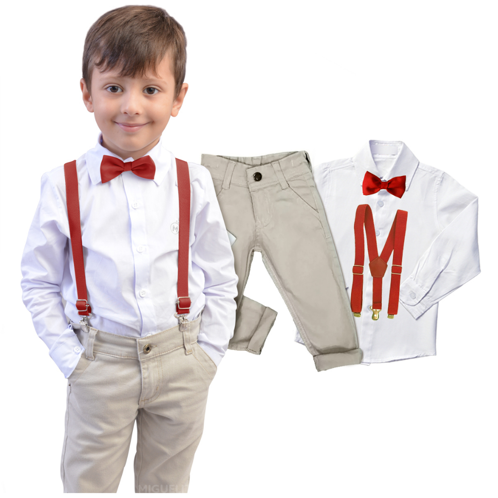 Roupa Infantil Social Masculino Batizado Casamento Gravata E Suspensório Varias Cores - Envio Já em Oferta na Shopee
