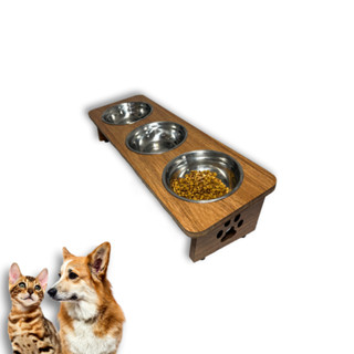 Comedouro Elevado para Pets Inclinado Montado 3 Tigelas de Inox em MDF premium super resistente em Oferta na Shopee