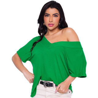 Blusa Manga Curta Tamanho Variados Tecido Leve Moda Casual Feminina Gola V