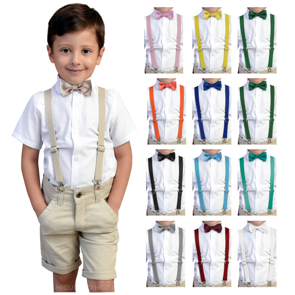 Roupa De Bebe Camisa Social Bermuda Bolso Faca Gravata E Suspensório Varias Cores - Envio Imediato