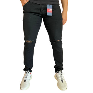 Calça Jeans Masculina Destroyed Rasgada Elastano Premium - Preta