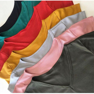 Kit 4 Blusa Canelada Gola V Blusinha Feminina T-Shirt