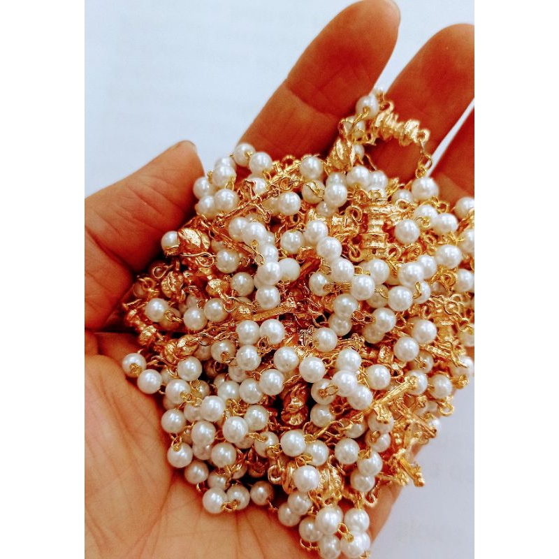 kit 6 Peças Terço de dedo perola Branca 5MM Dourado C/Calice