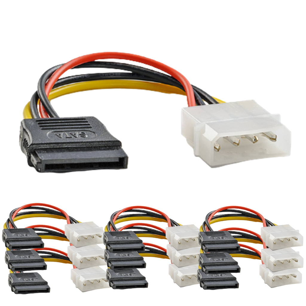 Kit 10 Cabo de Força Adaptador Molex Sata 15cm para Fonte HD SSD Gravador Cd Dvd Atacado