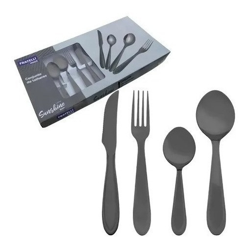 Jogo Talher Faqueiro Aço Inox Black 24 Peças Sunshine Preto Utensilio Para Casa Cozinha - Fratelli