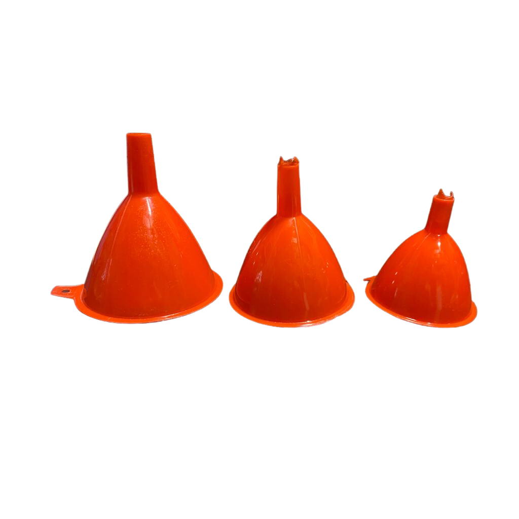Kit Funil de Plástico com 3 peças 9.5/ 8/ 6.5 CM Utilidade de Cozinha Laboratório Carro Praticidade Dia a Dia