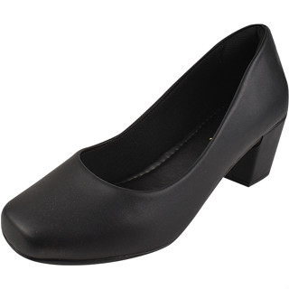 Sapato Scarpin Feminino Bico Quadrado Salto Bloco Alto Grosso Santorine Napa Couro Alternativo Novo Confort
