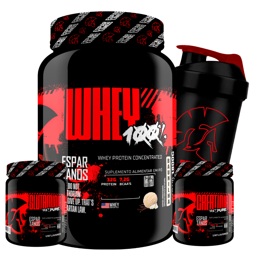 Kit Whey Concentrado + Creatina + Glutamina + Shaker