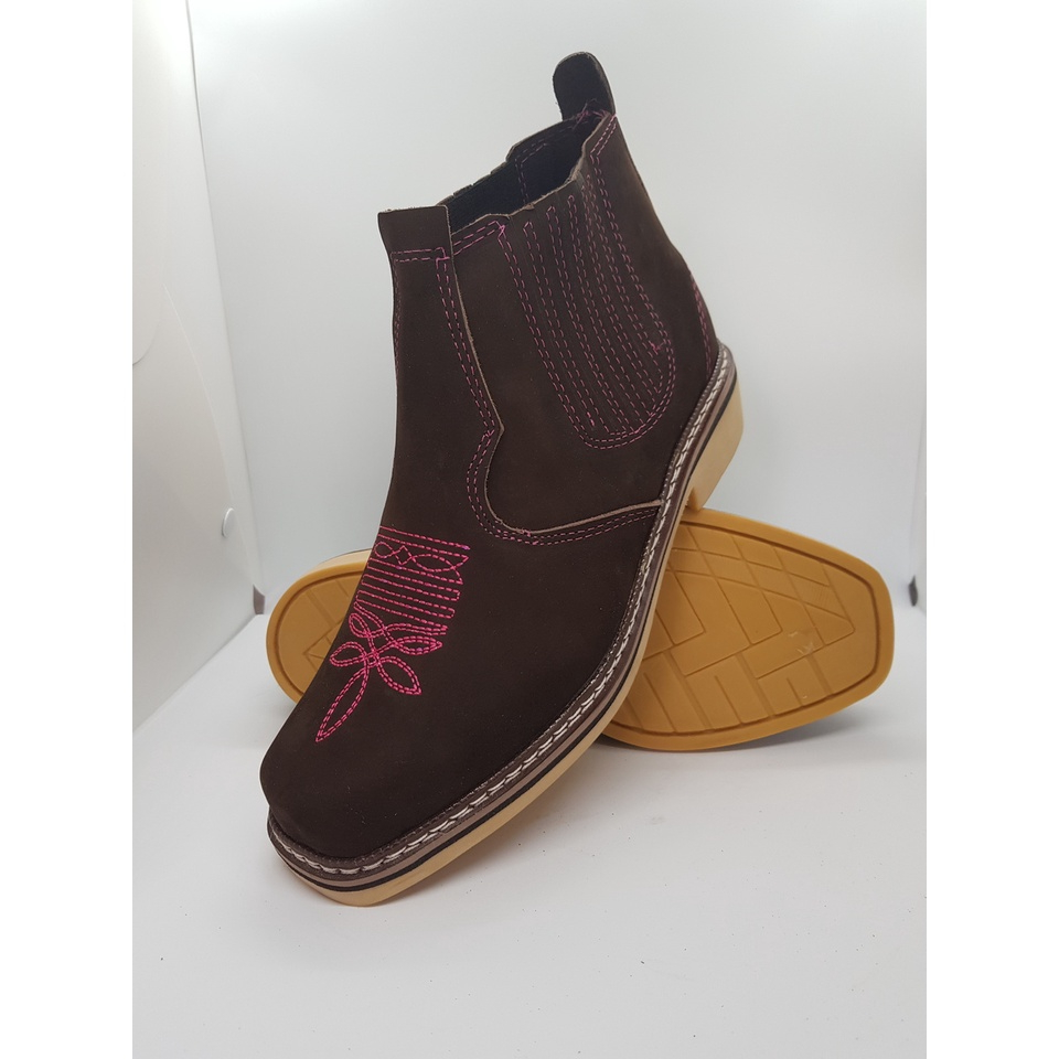 Bota Texana Botina Feminina e Infantil Couro Legitimo CowGirl CowBoy Agro Rodeio Vaquejada Nobuck Sapato Camurça