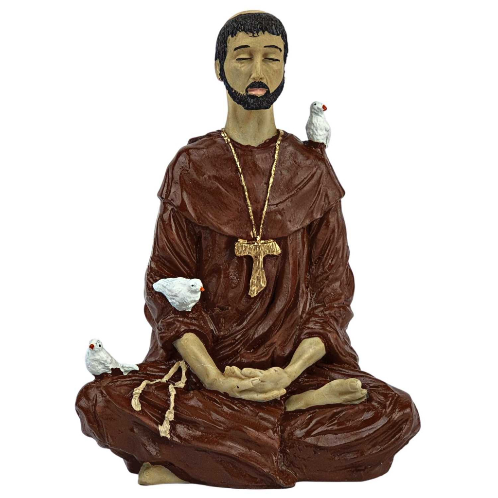 Estatueta Sao Francisco Santo Enfeite Decorado Resina 19cm