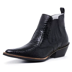 Bota Botina Country Masculina Bico Fino Couro Legitimo Texana Anaconda Preta