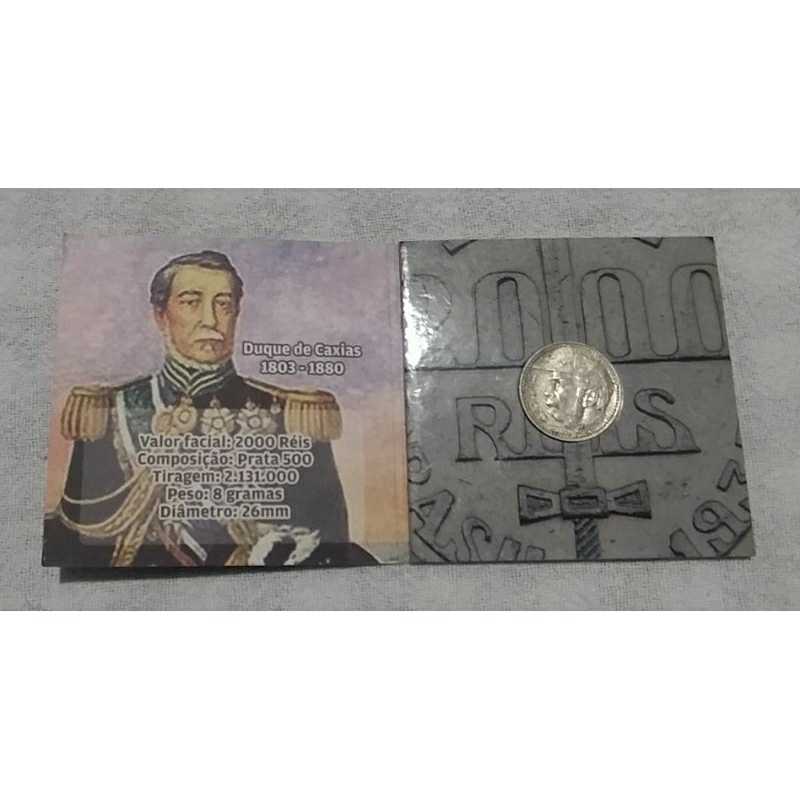 Antiga moeda de prata 2000 réis 1935 Duque de Caxias