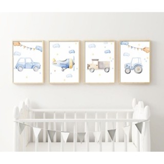 kit 4 Quadros decorativos infantil menino carrinhos 20x30 decoração para quarto infantil