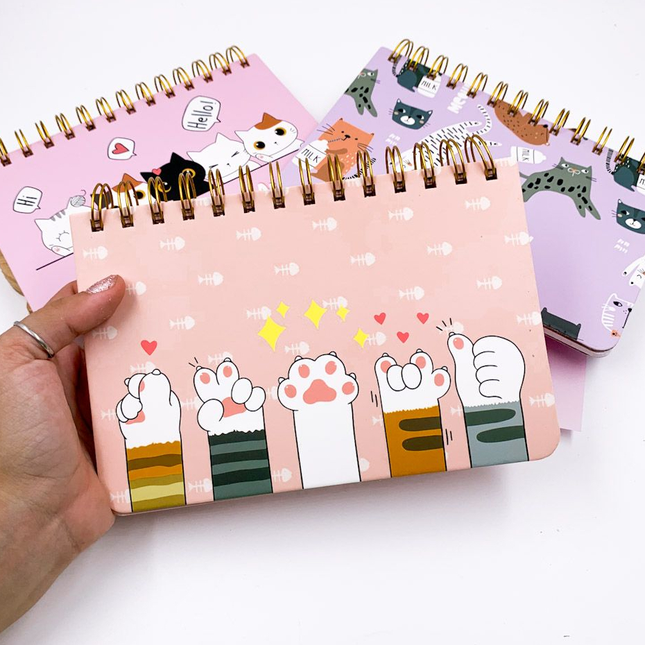 Mini Planner Semanal Pemanente Estampas Gatinhos Kawaii  - Pequeno 52 Fls Importado Capa Dura Artigos De Papelaria Patinha De Gato Fofo Material Escolar Escritório