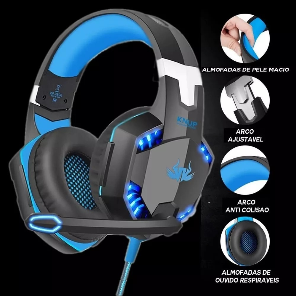 Headset Gamer Fone De Ouvido com Microfone para Pc Xbox One Ps4 Led + Adaptador Acende azul Vermelho em Oferta na Shopee