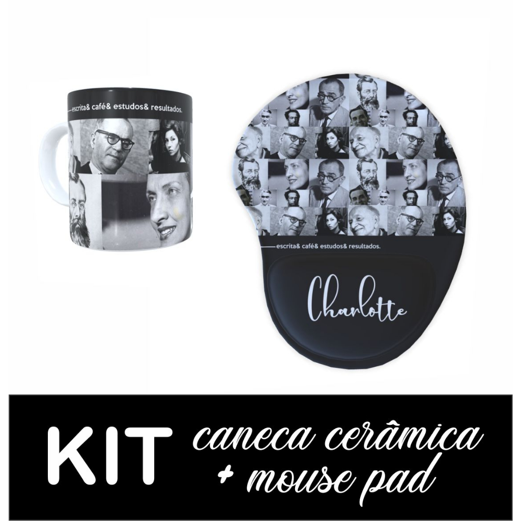 KIT personalizado caneca e mouse pad com ou sem apoio escritores brasileiros dia do escritor