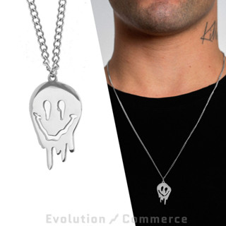 Colar Masculino Cordão Corrente com pingente Smile Carinha Sorriso Hype Aço Inoxidável Não fica Preto Antialérgico cor Prata Pode Molhar Correntinha Qualidade