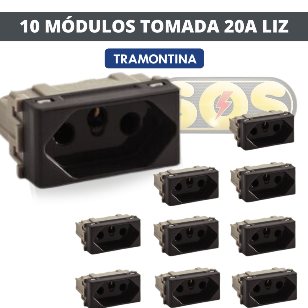 KIT 10 MÓDULOS TOMADA 20A 2P+T GRAFITE  LIZ, LUX², GIZ, TABLET, LIZFLEX TRAMONTINA