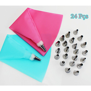 24 Pçs Conjunto De Confeiteira De Silicone Com Bico Para Decoração Com Creme Bolo