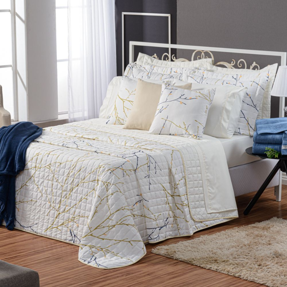 Kit Cobre Leito Casal King Top Line Estampado 3 Pçs 180 Fios
