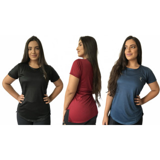 Kit 3 Blusa Academia Feminina Tapa Bumbum Long Line Dry Fit Camiseta Sobre Legging
