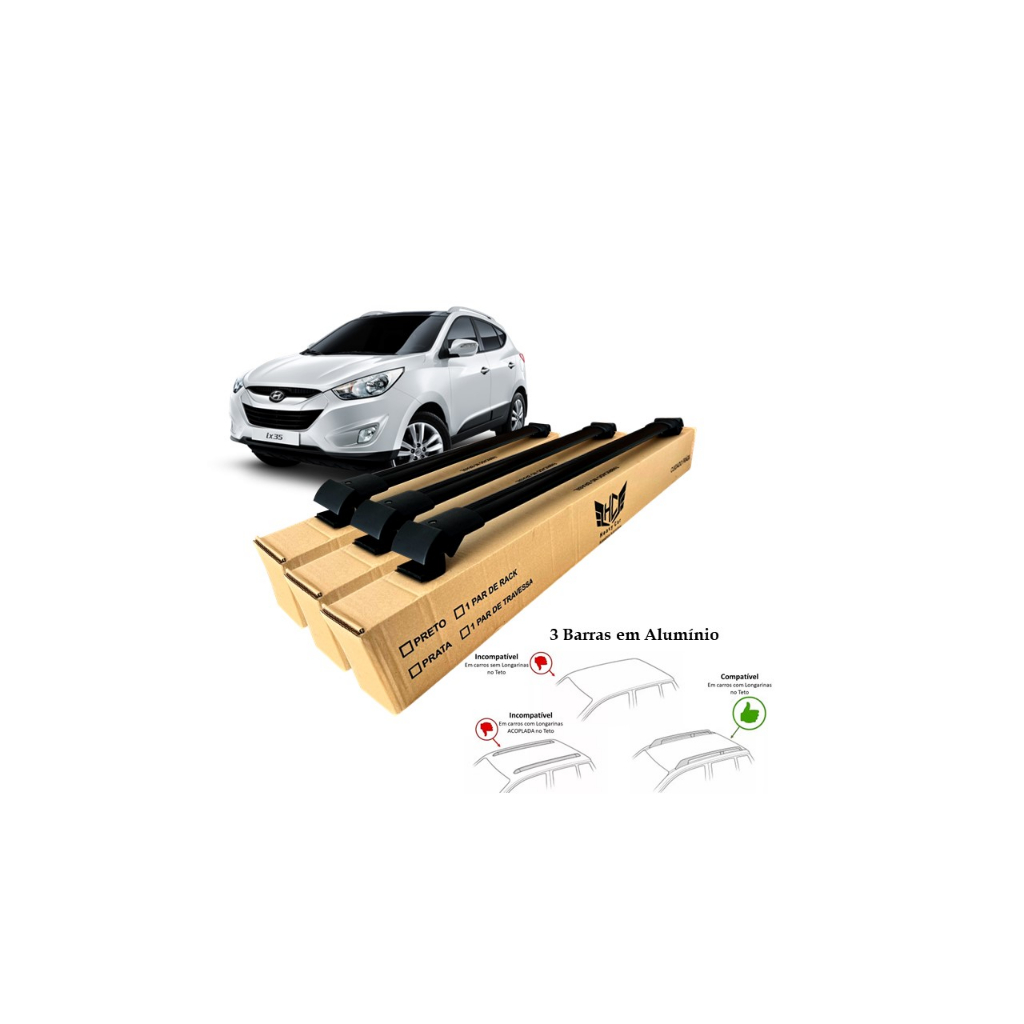 Rack Travessa Hyundai Ix35 2010 A 2022 3 Barras Bagageiro Larga Heavy Car
