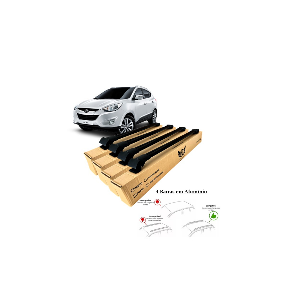 Rack Travessa Ix35 2010 A 2022 4 Barras Bagageiro Larga Heavy Car