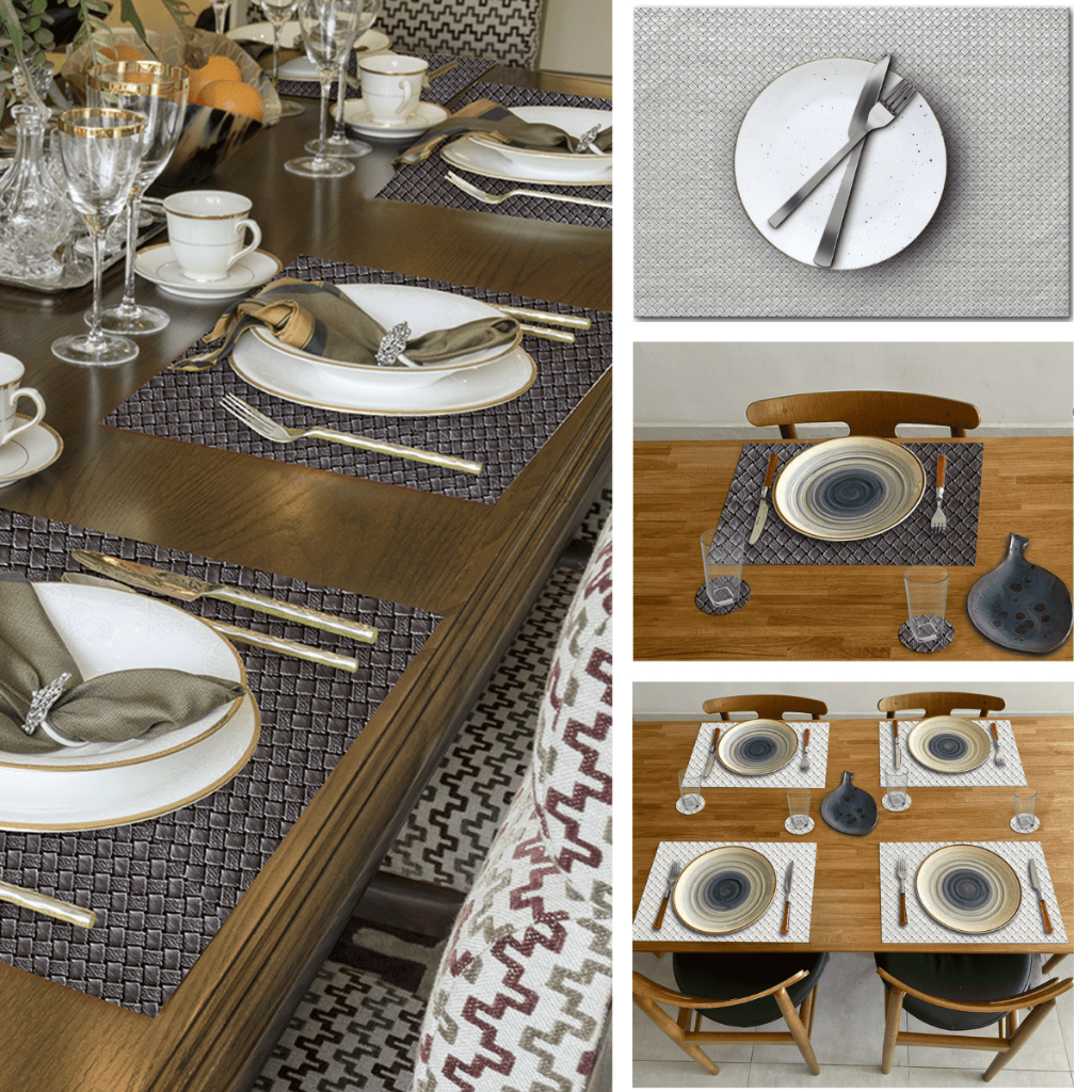 Jogo Americano 6 Peças + 6 Porta Copos - Modelo Trançado - Mesa Posta Cozinha Fácil de Limpar