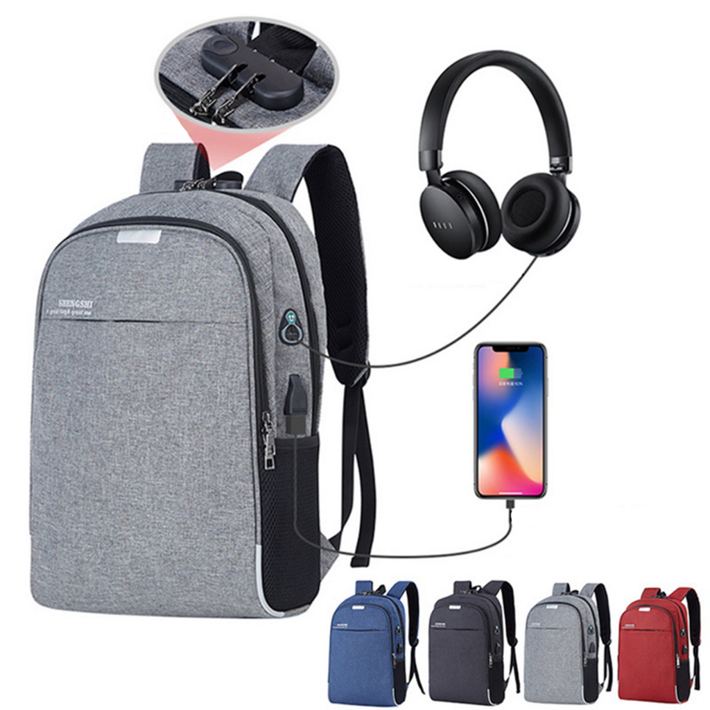 Mochila Notebook com Cadeado Anti Furto Lorben Saída Cabo Auxiliar USB Fone Ouvido
