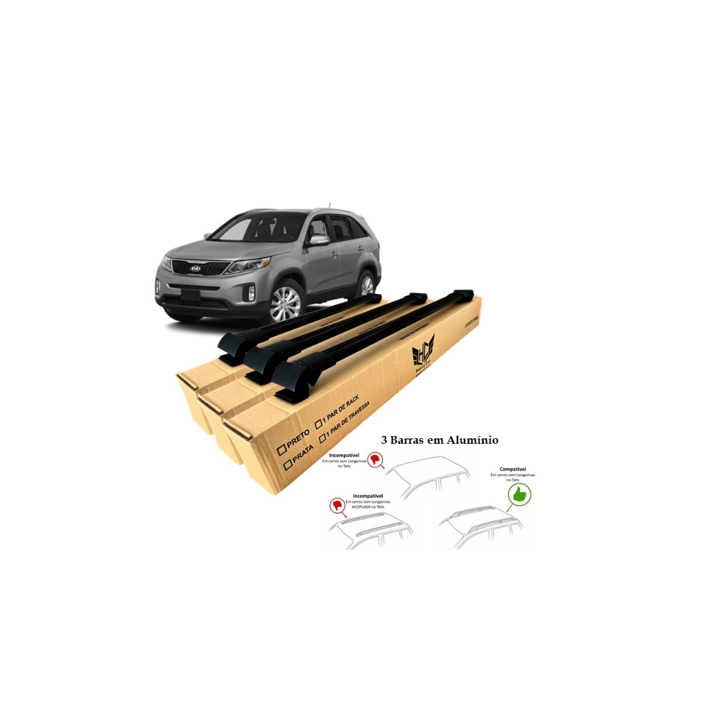 Rack Travessa Kia Sorento 2010 A 2014 3 Barras Bagageiro Larga Heavy Car