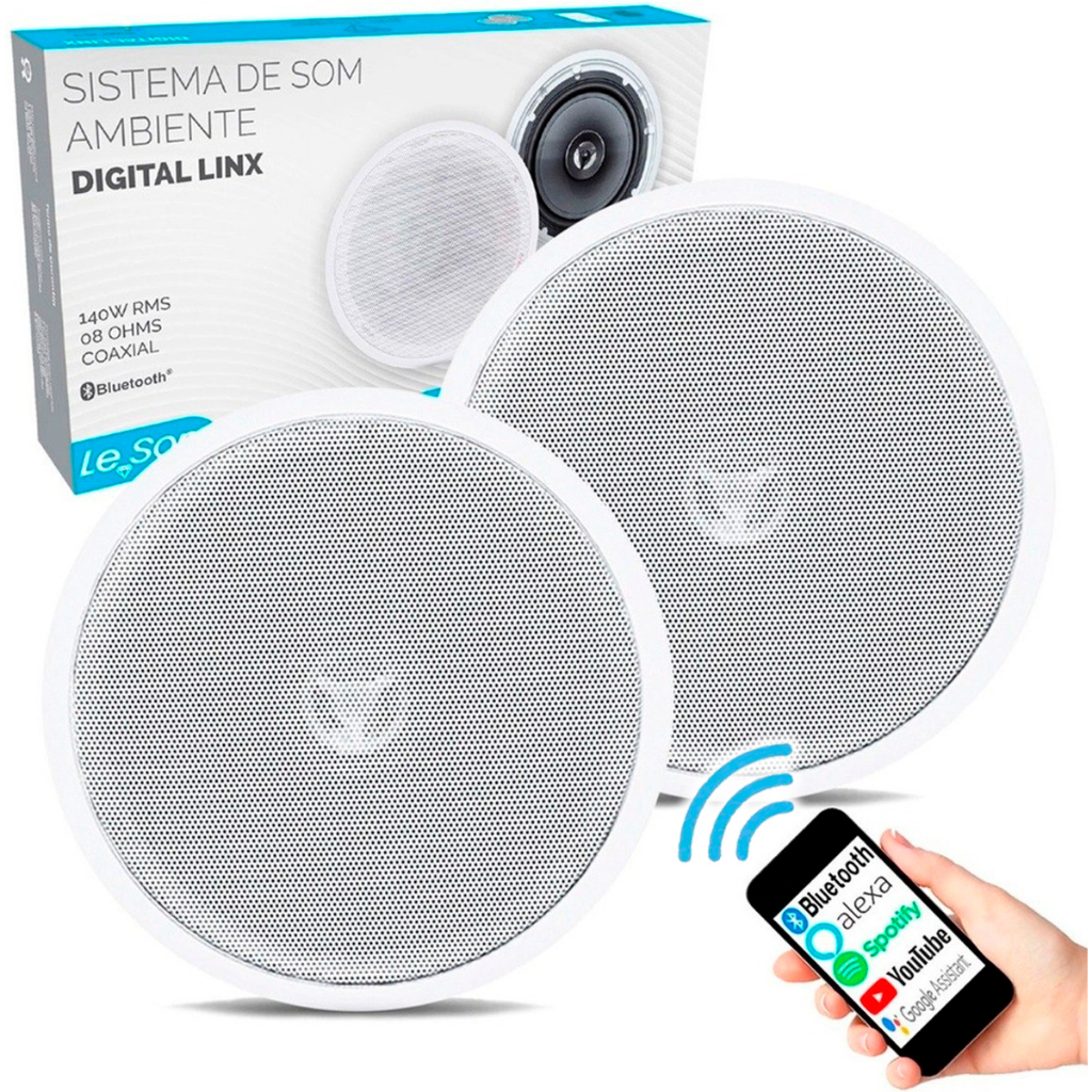 Kit Caixas De Embutir Sistema Som Ambiente Bluetooth Arandela Redonda Branca Ativa + Passiva Le Son - forro drywall em Oferta na Shopee