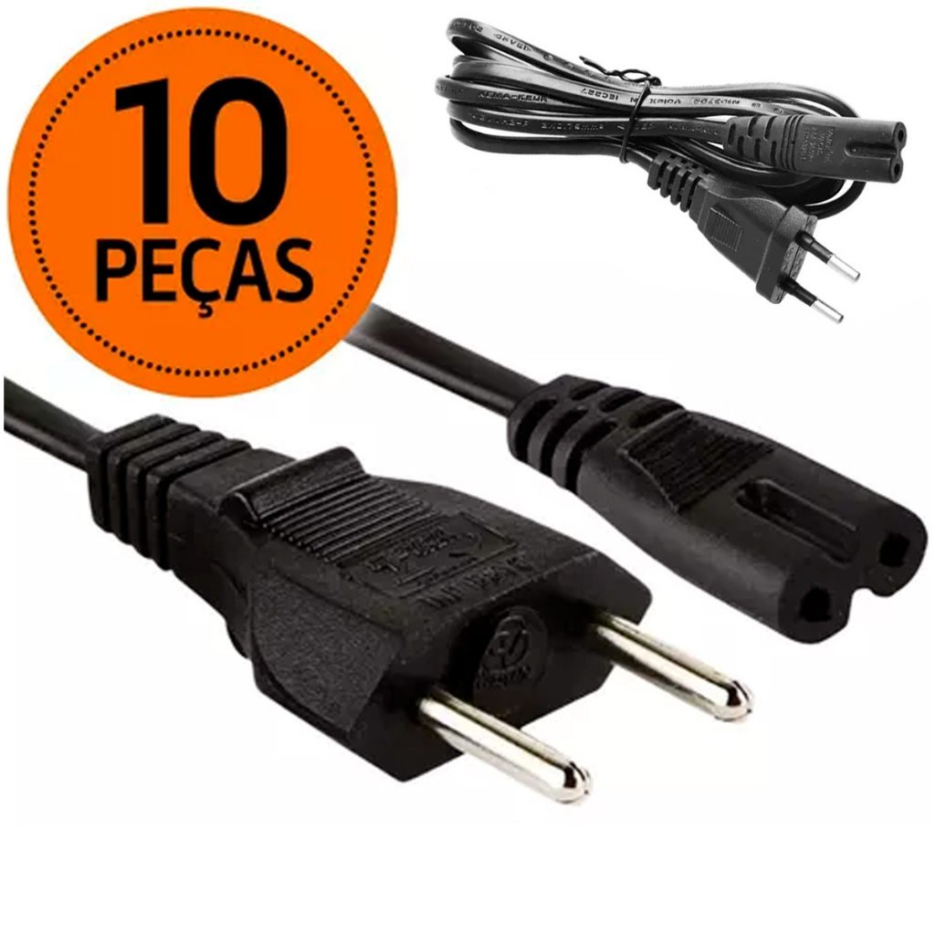 Kit 10 Cabo De Energia Bipolar Tipo 8 Tv Rádio P2/3/4 em Oferta na Shopee