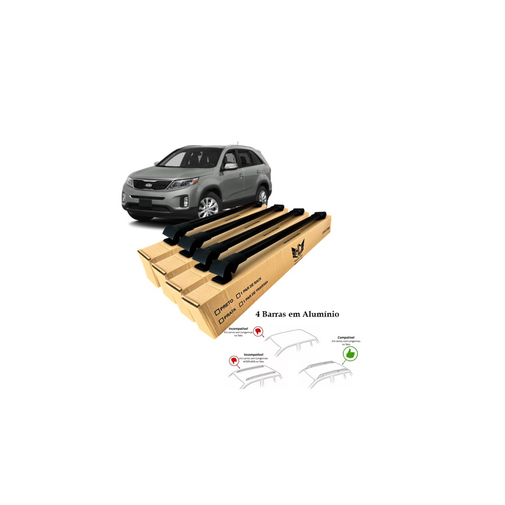 Rack Travessa Kia Sorento 2010 A 2014 4 Barras Bagageiro Larga Heavy Car