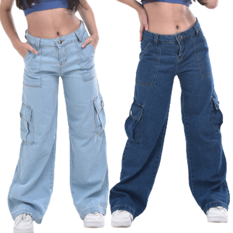 KIT 2 Calças Cargo jeans juvenil feminina