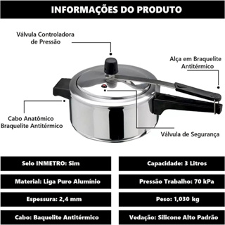PANELA DE PRESSÃO 3 LITROS POLIDA E CERTIFICADA PELO INMETRO + ENVIO RÁPIDO E SEGURO em Oferta na Shopee