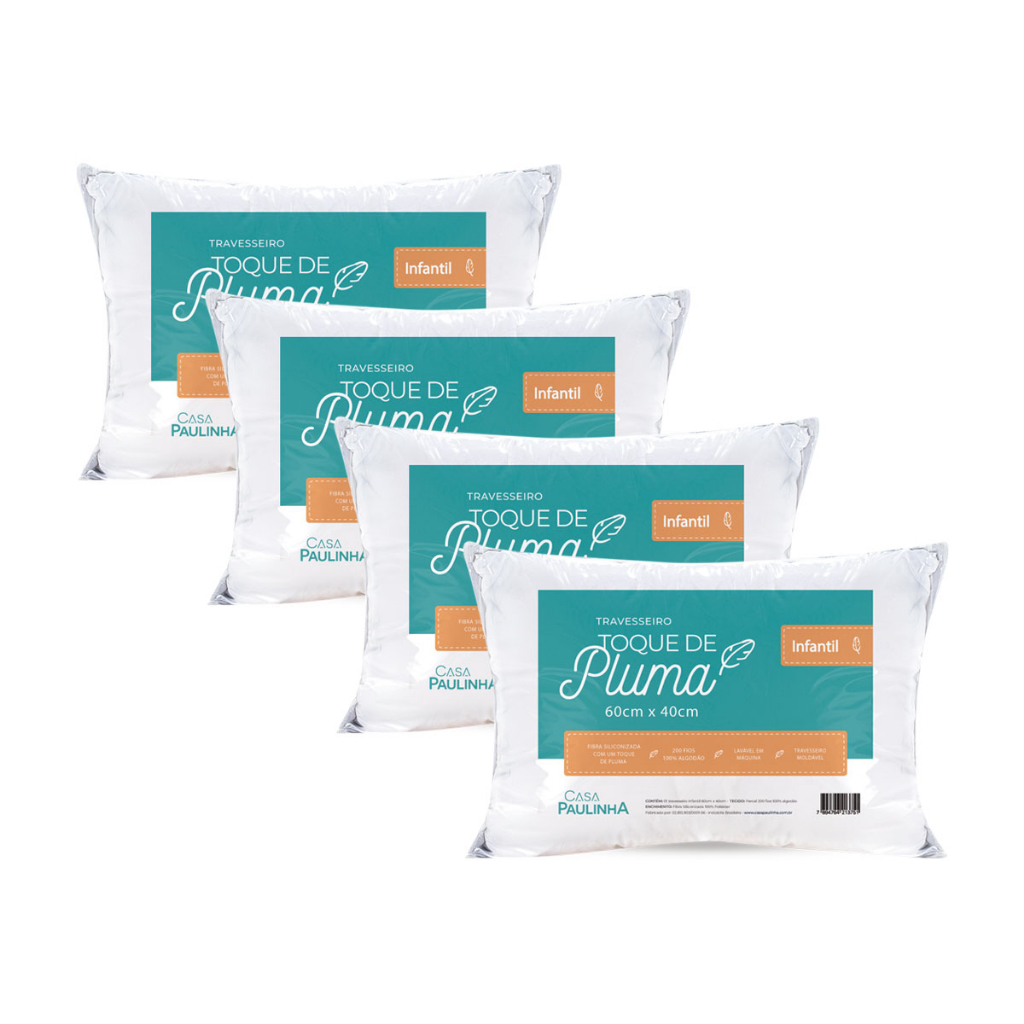 Kit 4 Travesseiros Toque de Pluma Percal 200 fios Infantil 60cm x 40 cm