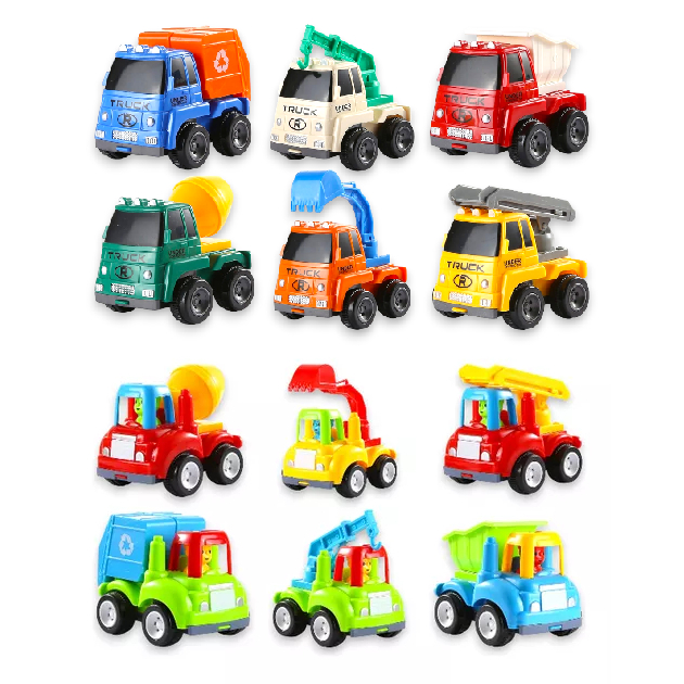 Carrinhos Caminhões de Construção Com Fricção Escavadeira Betoneira Lixo Guindaste Escada Caçamba
