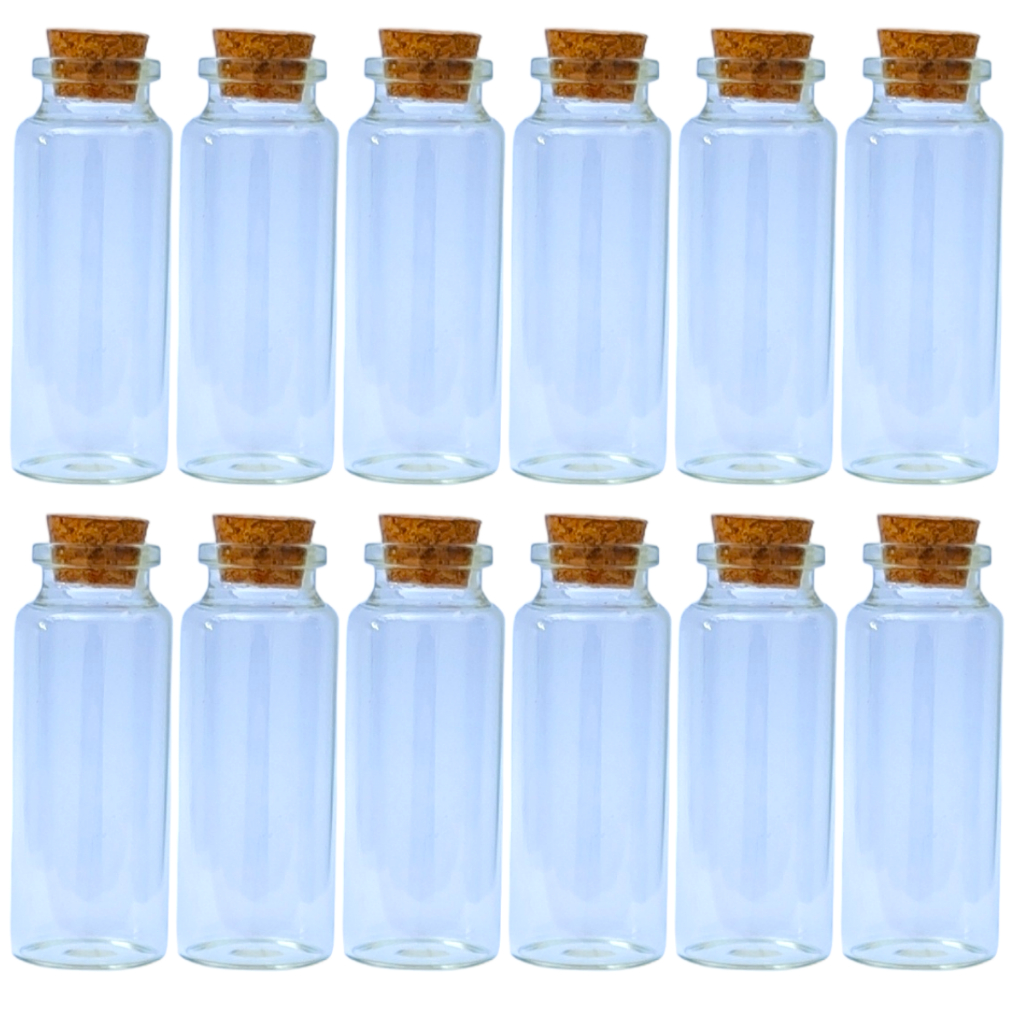 Conjunto de 12 Garrafinhas de vidro tampa rolha cortiça 50 ml tamanho Decoração Lembrancinha Festas Artesanato Terrário