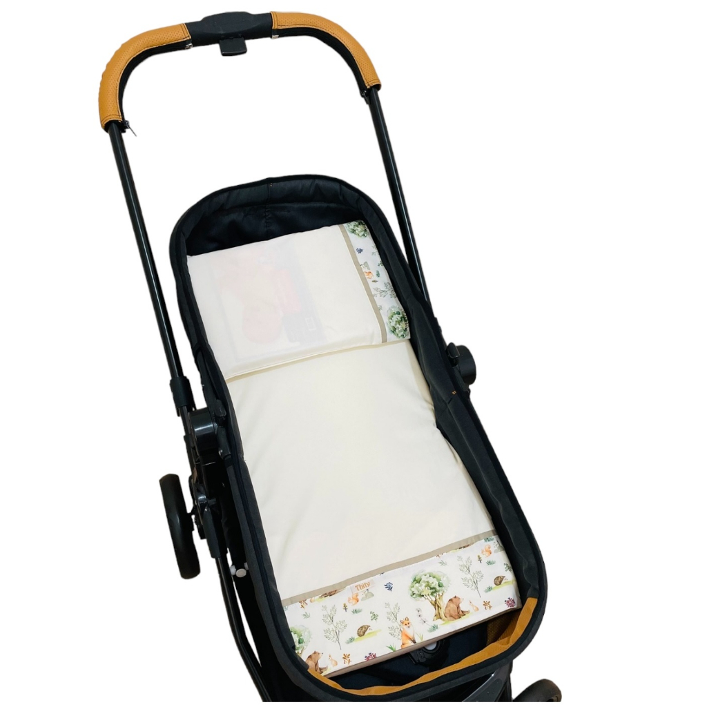 Imagem Capa De Colchonete De Carrinho Com Fronha Para Bebê Estampada 70x36