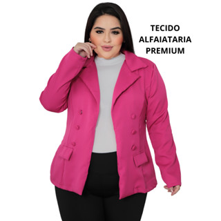 Blazer Feminino Alfaiataria Plus Size blaser com Botão Forrado G1 G2 G3 Bolso Fake