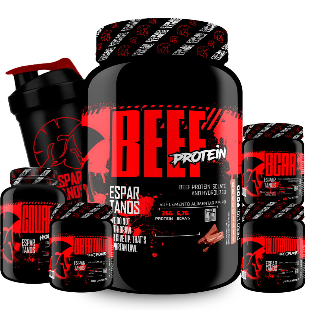 Proteína da carne - Kit Beef Protein + BCAA + Colágeno + Creatina + Glutamina + Shaker