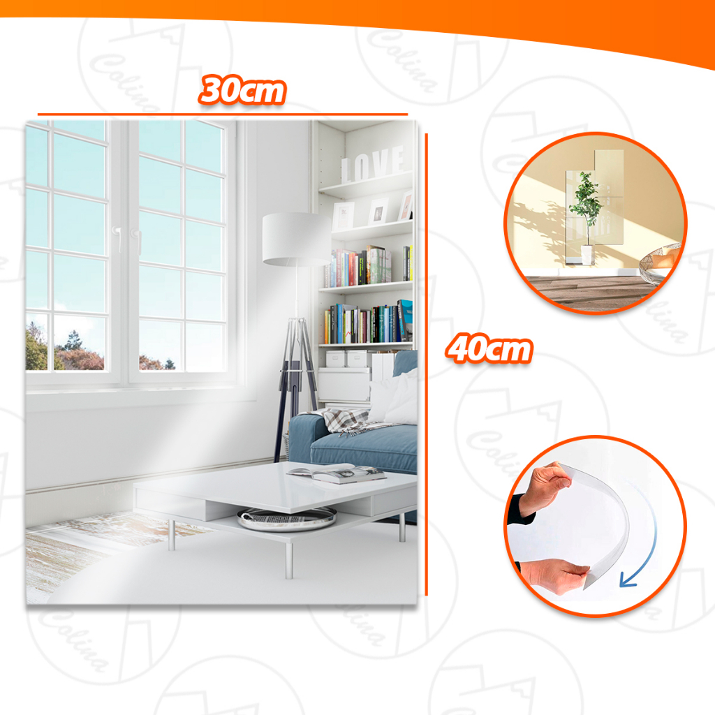 Espelho Placa 30x40cm Adesivo Auto Colante Acrílico Boa Nitidez Retangular Decorativo em Oferta na Shopee