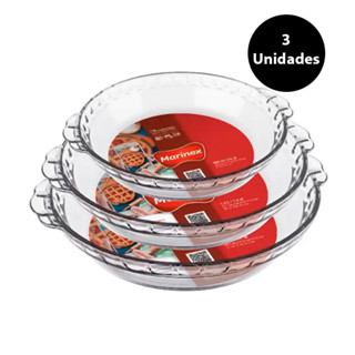 Jogo Assadeira Travessa Oval Filetada Forma Vidro Temperado Marinex Transparente Lasanha Kit Pequena Média Grande P M G 0,6L 1