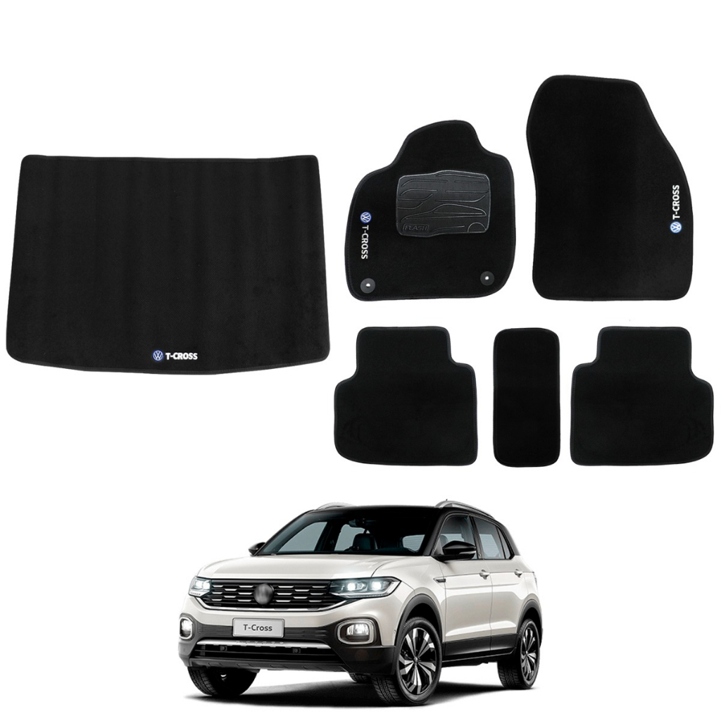 Kit Tapete Carpete T- Cross 2019 2020 2021 2022 Preto (05 Peças) + Mala T- Cross 2019 2020 2021 2022 (01 Peça) Adaptável