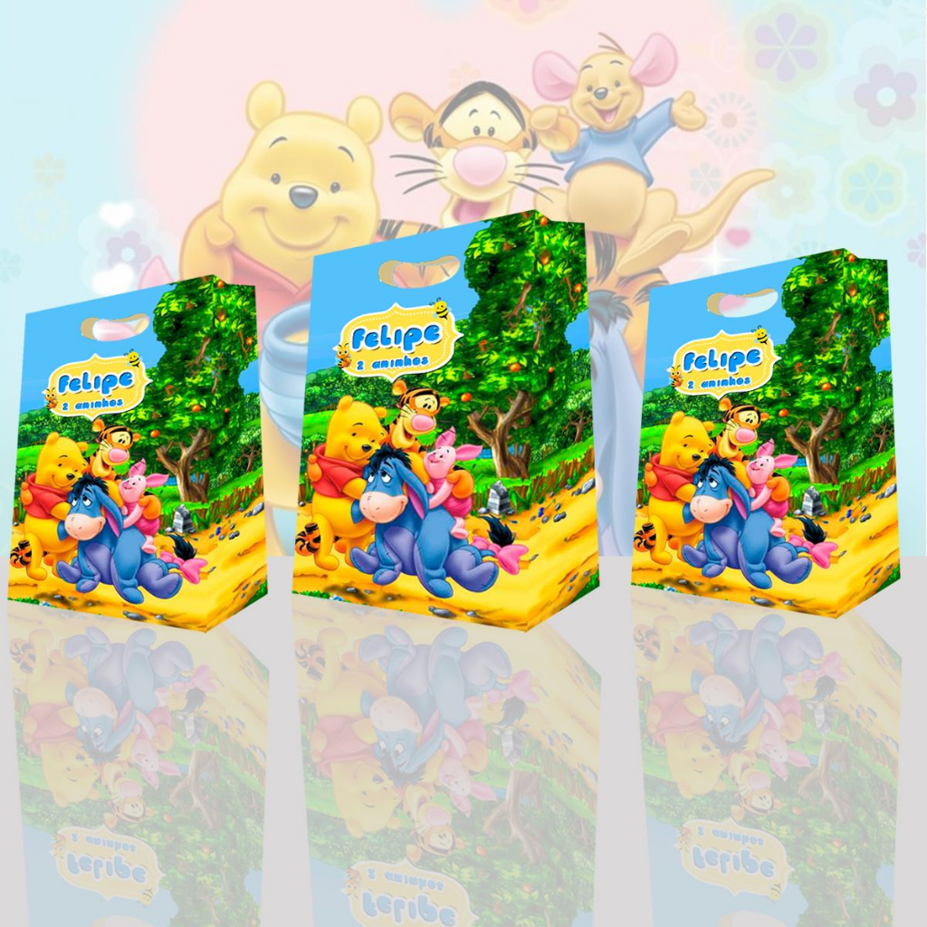 Sacolas Ursinho Pooh Sacolinha Tigrão Surpresa Aniversário Lembrancinhas Personalizadas