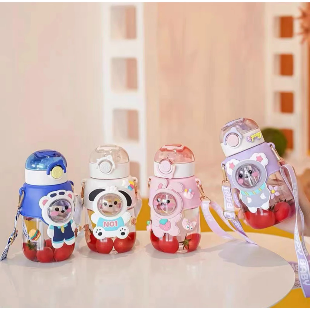 Garrafa Copo de Água Portátil Infantil de ABS+PP+silicone Vem Adesivos 2D+3D de Desenhos Para Copo Urso BK — imagem 1