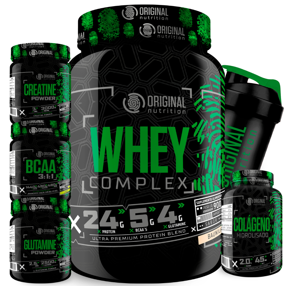 Kit Whey Protein Complex + Bcaa + Gluta + Crea + Colágeno + Shaker