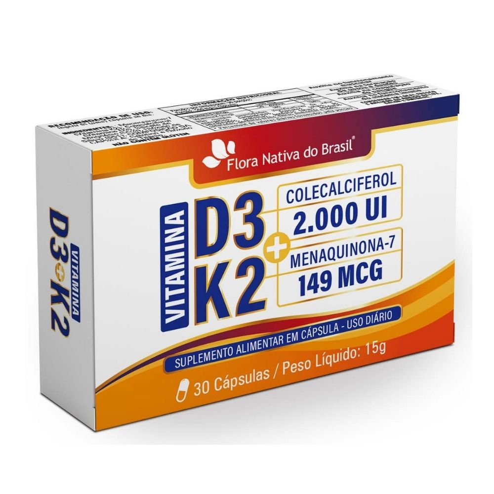 Vitamina D3 + K2 ( Colecalciferol D3 2.000UI + Menaquinona-7 K2 149mcg) 30 CAPS em Oferta na Shopee